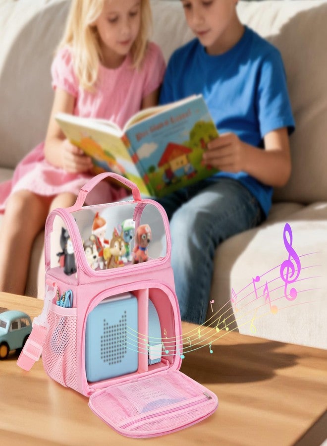 GRAOSO حقيبة حمل GRAOSO متوافقة مع Toniebox، منظم تخزين للسفر لمجموعة مشغل الصوت للمبتدئين، تصميم مغناطيسي لعرض المجسمات، مع حزام كتف ومقبض، لون وردي (الحقيبة فقط) - Image 5
